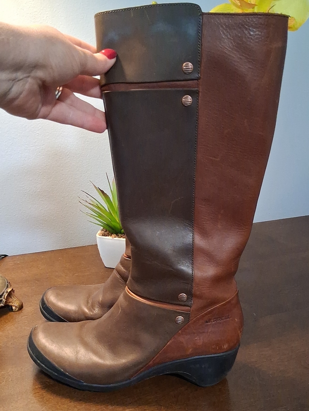 Women's Merrell Two-Tone Brown Leather Knee Boots